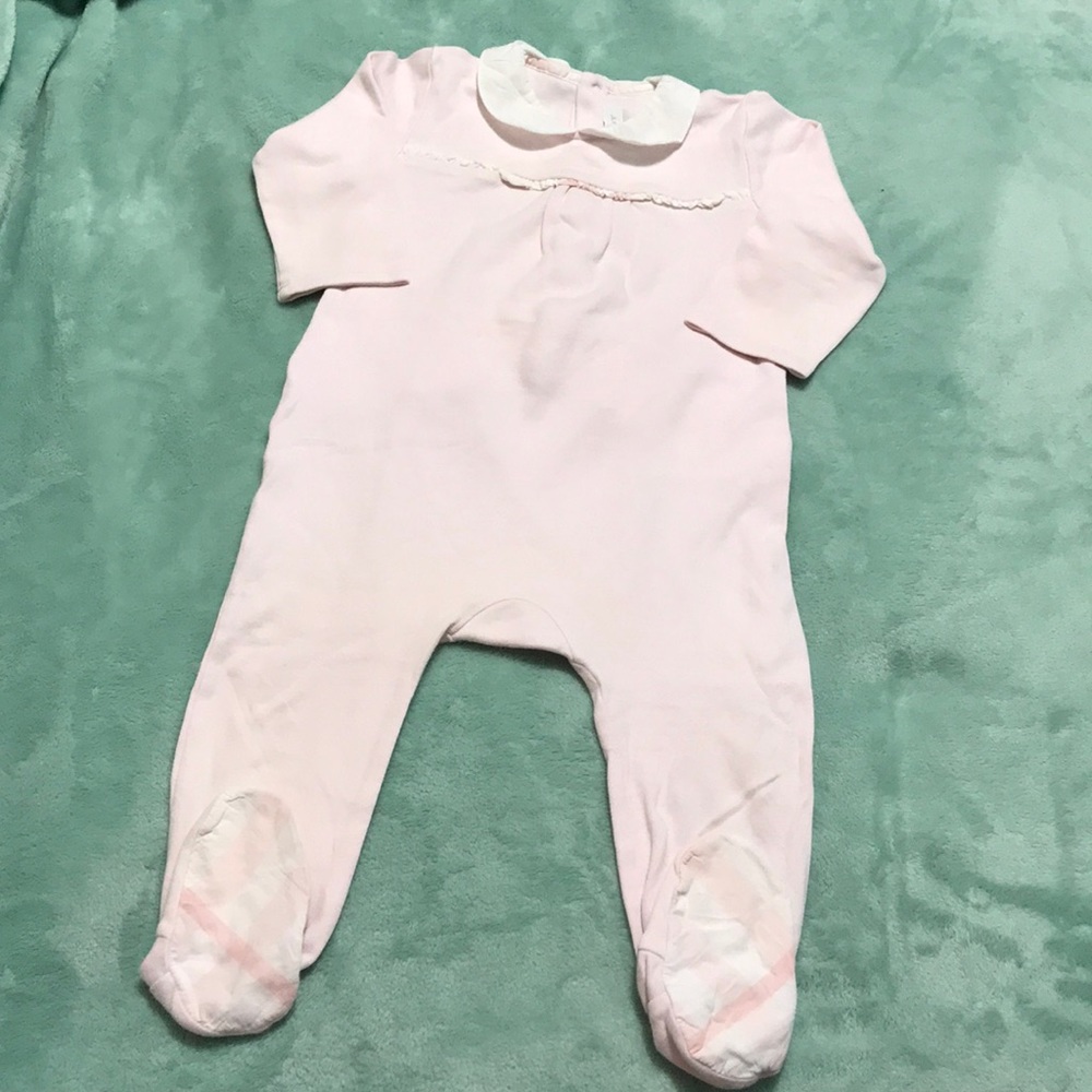 Burberry pink girls footie onesie size 18M